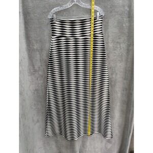 Women's Maxi Skirt Medium Waved Stripes Textured Stretch Casual Artsy Boho READ